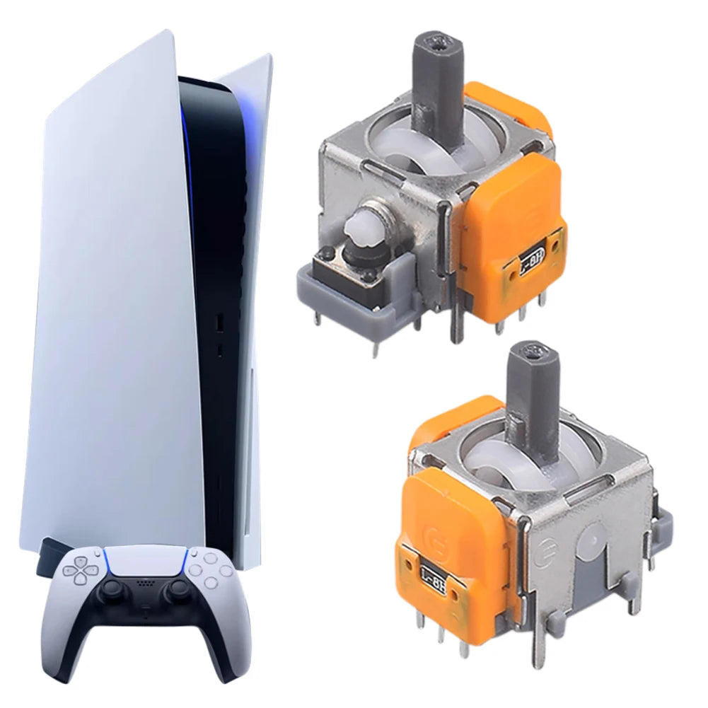 2PCS hall effect joystick modules shown next to PlayStation 5 console and DualSense controller, compatible with PS5